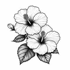 Vintage Hibiscus Woodcut: Botanical Engraved Etching