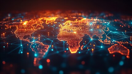 Obraz premium our world with a mesmerizing 3D graphic featuring glowing lines intricately woven around the globe, creating a captivating visual representation of global connectivity.