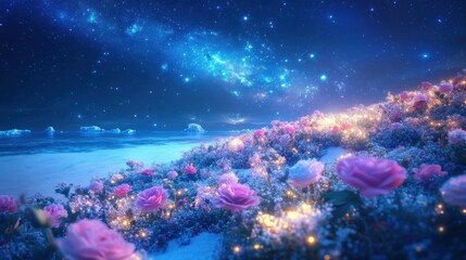 Fototapeta premium Maldivian Dreamscape: A Fantasy Beach Under the Milky Way