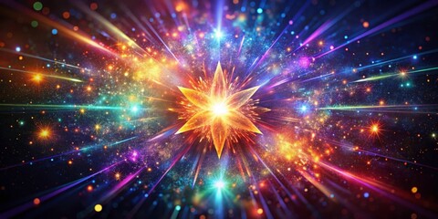 Obraz premium Explosion star with colorful particles on abstract background, explosion, star, particles, abstract, background