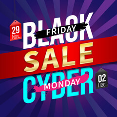 Black Friday, Cyber Monday Sale concept banner illustration vector