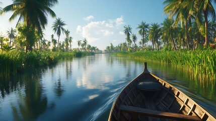 Boat on a Calm River in Rural Setting