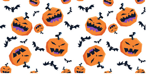 Seamless pattern of cute halloween pumpkin characters, colored halloween pattern