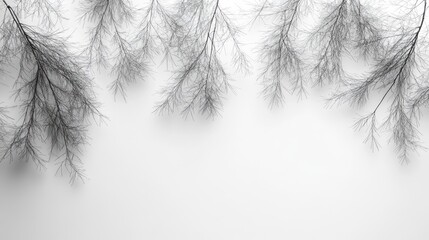 Obraz premium A minimalist 4K pattern of pine needles, thin and sharp, scattered across a pure white background with subtle texture.