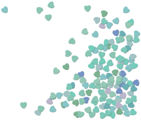 Fondo de corazones en tonos verde y azul. Se puede usar como fondo para acompañar un mensaje.