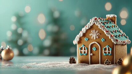 Festive gingerbread house decoration holiday season food photography cozy environment close-up view celebrating traditions