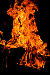 Fire flames on black background. Fire burn flame isolated. Fire flames texture. Flaming burning...