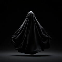 Naklejka premium A mysterious black figure draped in fabric, creating an eerie atmosphere against a dark background.