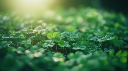 Fresh green clovers under sunlight signify the spirit of Saint Patrick's Day celebration outdoors
