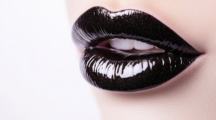Fototapeta premium Isolated black lips, vibrant shine, soft shadows, pure white background