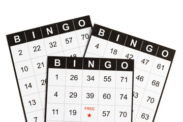 black and white bingo cards on white background.