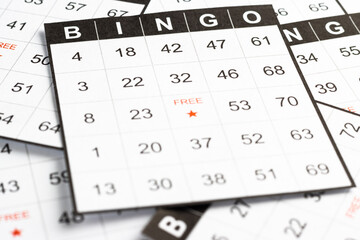 Black and white bingo game cards.