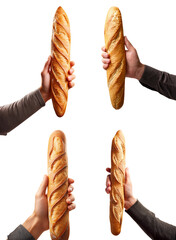 Hands holding freshly baked baguettes, showcasing delicious bread and culinary delights.
