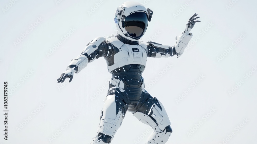 Leinwandbilder a futuristic humanoid robot in a dynamic pose against a minimalistic background.