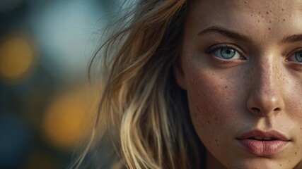 Fototapeta premium portrait of a woman, cinematic close-up photo of a beautiful woman, advertising face
