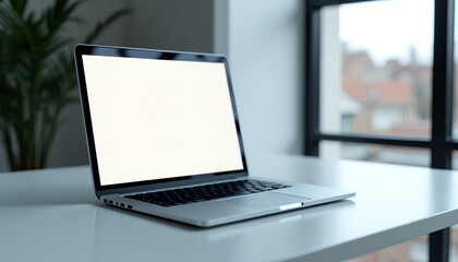 Fototapeta premium Laptop with White Screen: Office Workspace Mockup