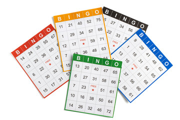 colorful or multicolored bingo cards, isolated on white background