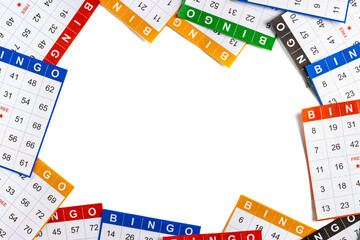 colorful or multicolored bingo  game cards with white empty space. empty space for copy space.