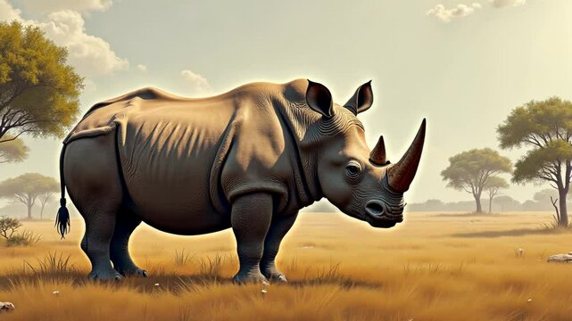 Majestic White Rhino in African Savanna