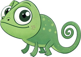 Naklejka premium Whimsical green chameleon in a playful cartoon illustration design.