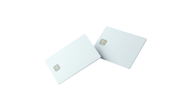 Two Blank Credit Cards mockup isolated on transparent background	