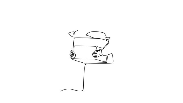 Charity and donation concept. Single line draw design. Full length animation illustration. High quality 4k footage.