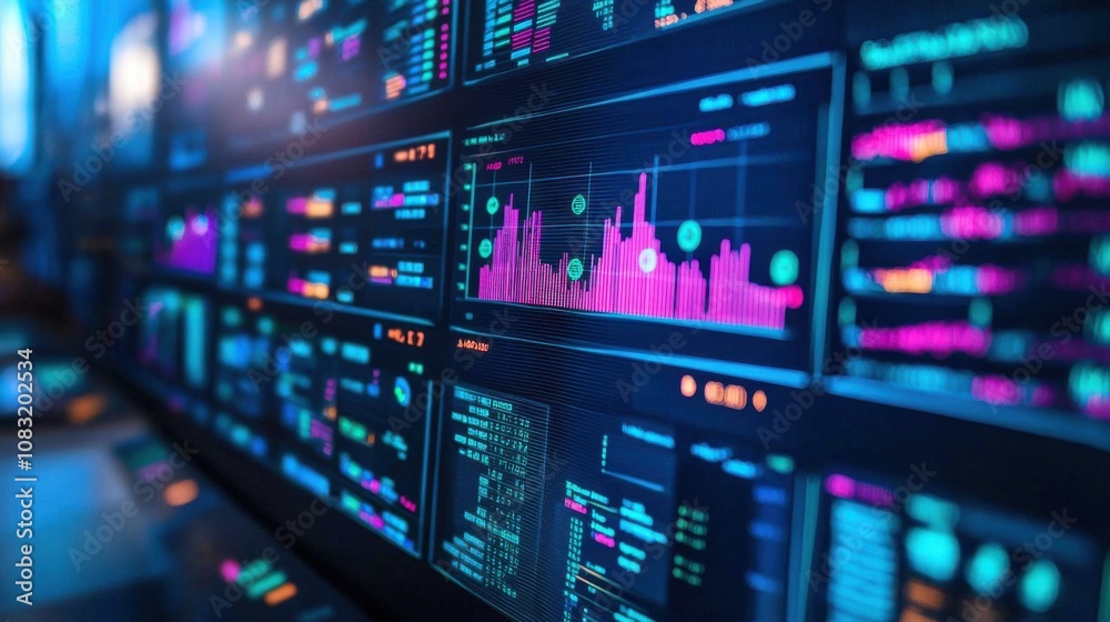 Poster abstract data visualization with colorful charts and graphs