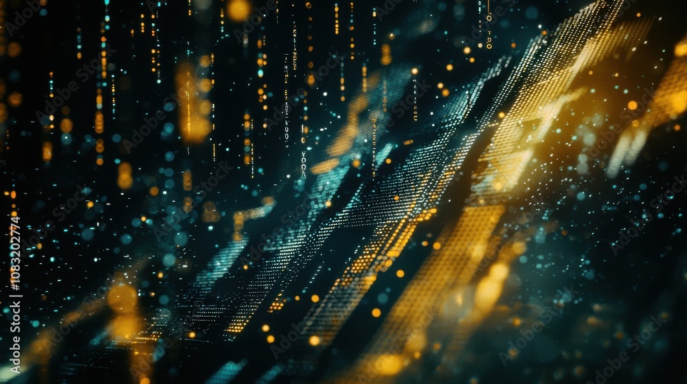 Poster digital data flow with bright binary elements