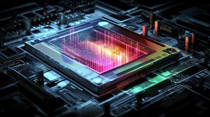 Fototapeta premium Vibrant Circuit Board with Audio Visualization Effects