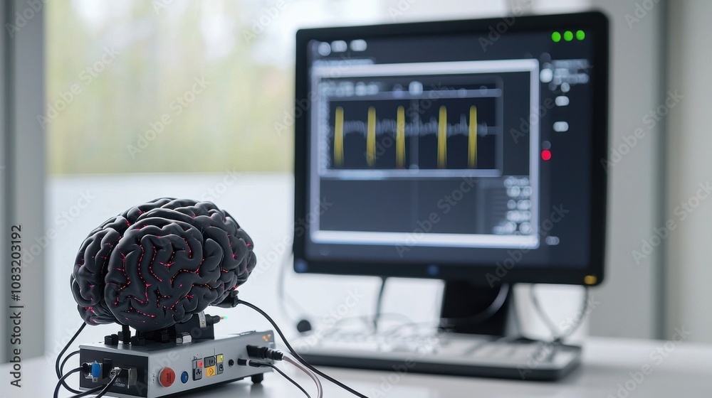 Poster innovative brain model with computer interface display
