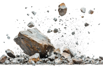 Rock explosion action quarry high-speed photography dark background dynamic scene energy