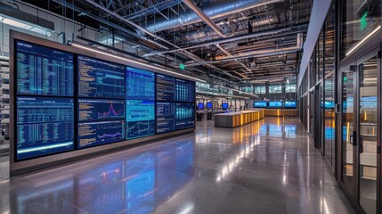 Naklejka premium Modern Trading Floor with Digital Displays and Technology