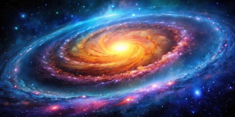 Obraz premium A swirling cosmic dance of colors and light, a vibrant tapestry of stars and nebulas