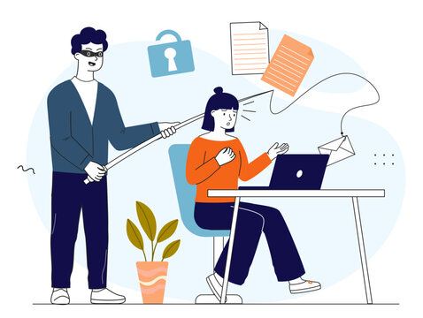 hacker stealing data from woman at desk clip art preview