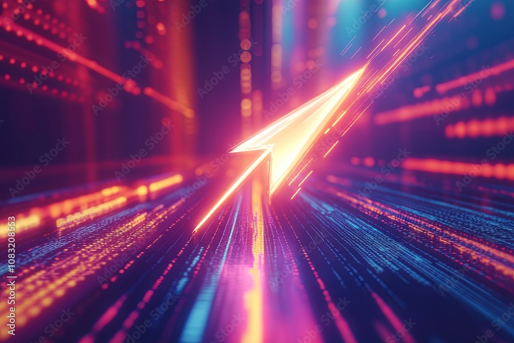 Fototapete abstract digital landscape with vibrant colors and light trails depicting data flow in a futuristic 