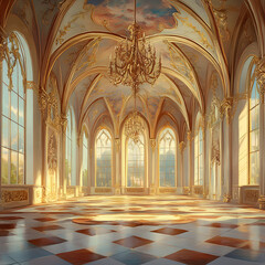 Obraz premium an illustration of a ballroom in a fairy tale castle 