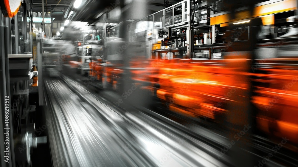 Poster highspeed production line featuring multiple items in an industrial environment for efficient workfl