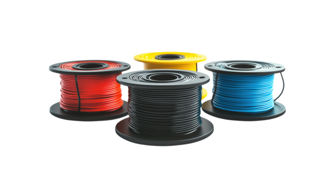 Colorful Spools of Wire isolated on transparent background	