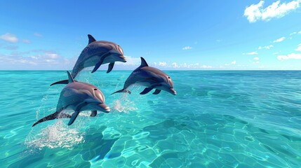 Obraz premium Dolphins Playing in Crystal Clear Ocean Waters