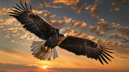 Majestic Eagle Soaring Against a Sunset Sky