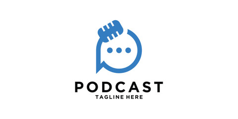 Fototapeta premium podcast logo design, microphone and chat combination, technology, communication, logo design vector, symbol, icon, idea, creative.