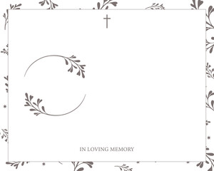 Funeral vector card. Empty card. Digital Funeral Announcement Invitation Template in vector Illustrator. White background with leaves