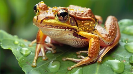 Obraz premium Colorful Frog on Leaf in Lush Environment