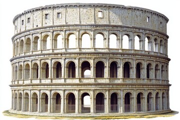 Naklejka premium Colosseum during the day with clear skies emphasizing its detailed ancient Roman architecture and historic relevance as a timeless cultural icon