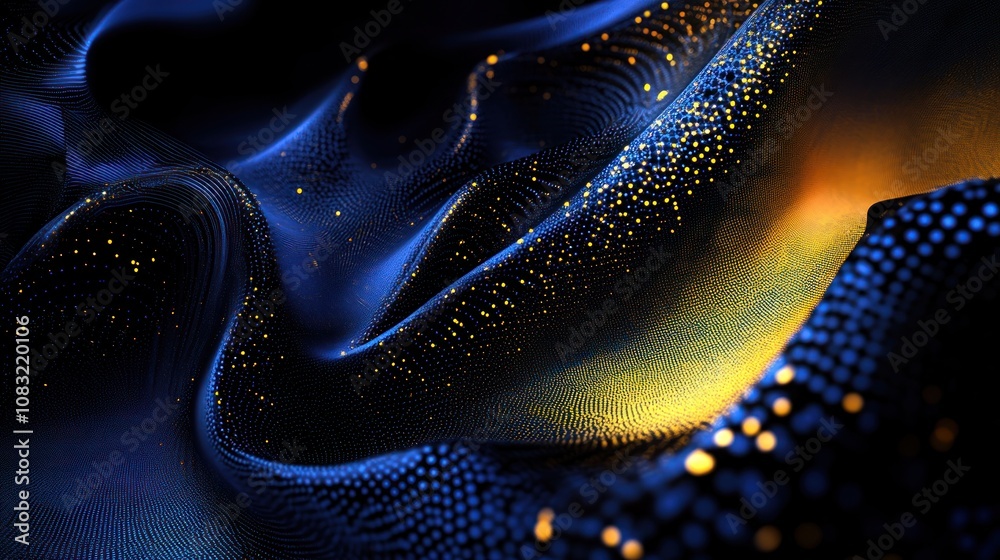 Poster Abstract digital artwork featuring flowing shapes and glowing particles in dark tones.
