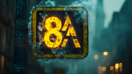 Glowing 8A Symbol on a Wet and Foggy Night - Illustration