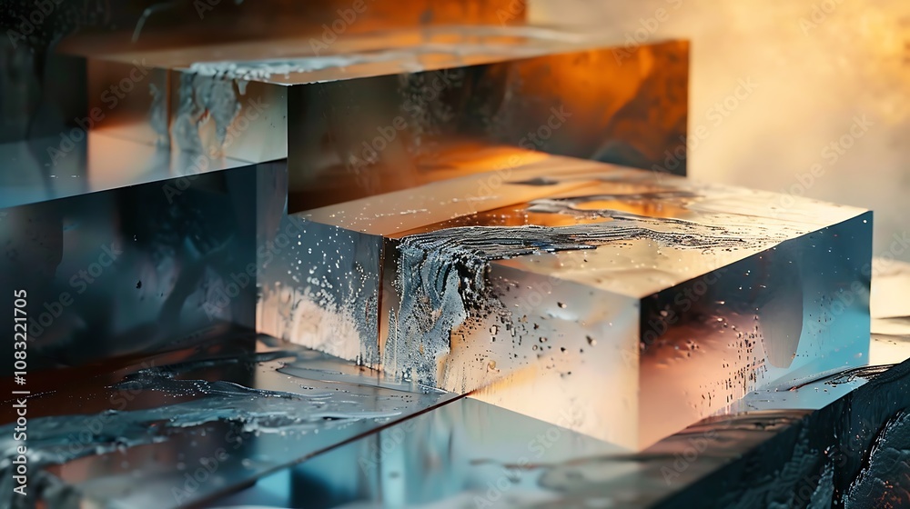 Poster close up of translucent glass blocks with an abstract pattern of bubbles and colors.