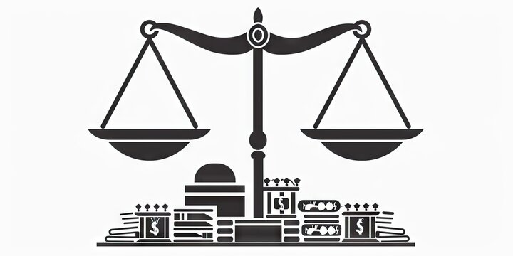 Balance scale illustration showing cost comparison, traditional vs PLR content icons, clean business style, single color