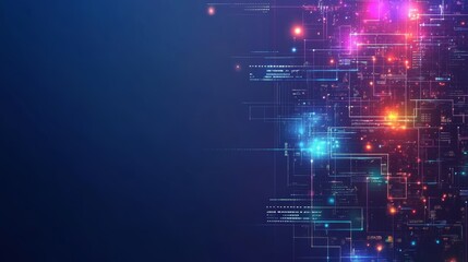 Obraz premium Abstract digital network background with glowing lines and nodes on a dark blue background.