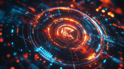 Fototapeta premium Abstract technology hud interface hologram elements neon lights, circle percent vitality innovation on hi tech future design.